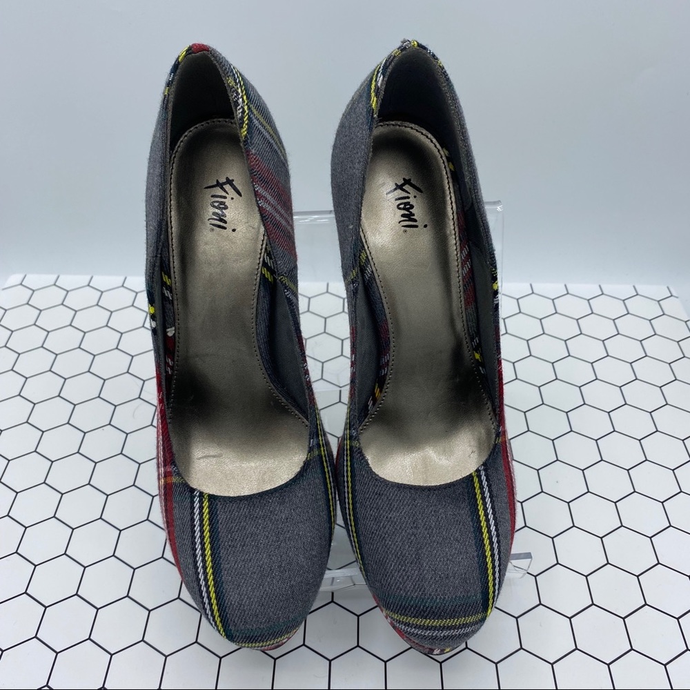 Fiona Gray, Yellow, White, Red, Black Plaid Heels